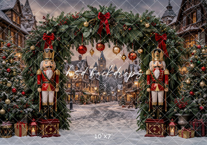 Nutcracker Village Arch Photography Backdrop – Classic Christmas Studio Scene | HSD Backdrops