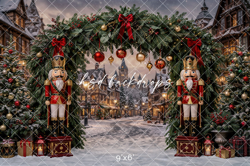 Nutcracker Village Arch Photography Backdrop – Classic Christmas Studio Scene | HSD Backdrops