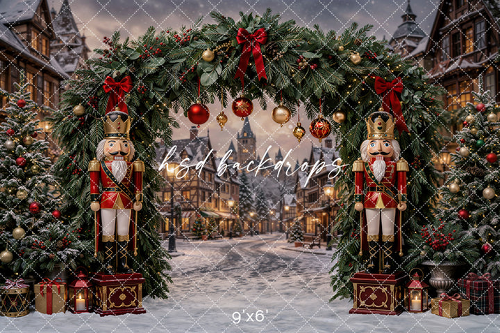 Nutcracker Village Arch Photography Backdrop – Classic Christmas Studio Scene | HSD Backdrops
