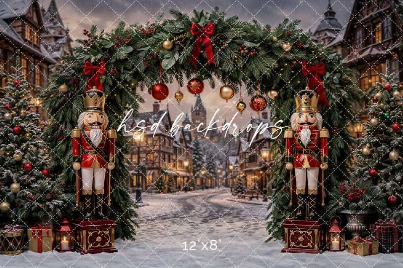 Nutcracker Village Arch Photography Backdrop – Classic Christmas Studio Scene | HSD Backdrops