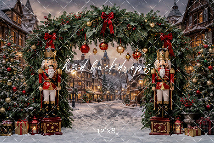 Nutcracker Village Arch Photography Backdrop – Classic Christmas Studio Scene | HSD Backdrops