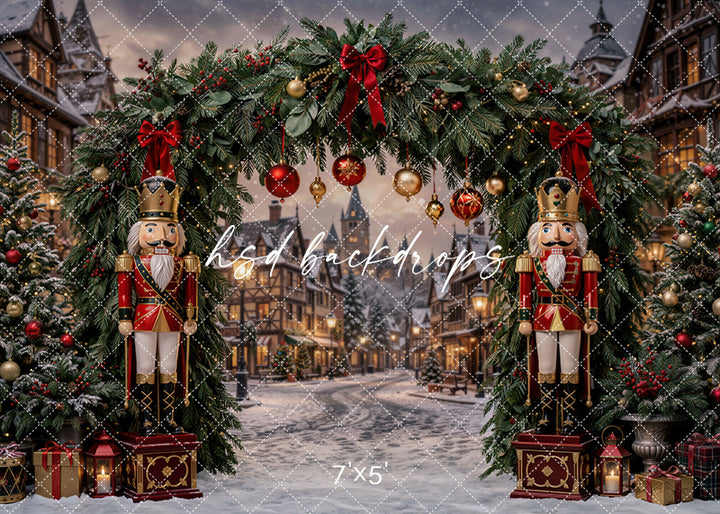 Nutcracker Village Arch Photography Backdrop – Classic Christmas Studio Scene | HSD Backdrops