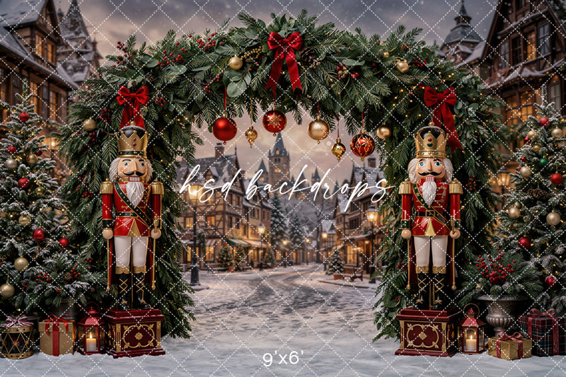Nutcracker Village Arch Photography Backdrop – Classic Christmas Studio Scene | HSD Backdrops