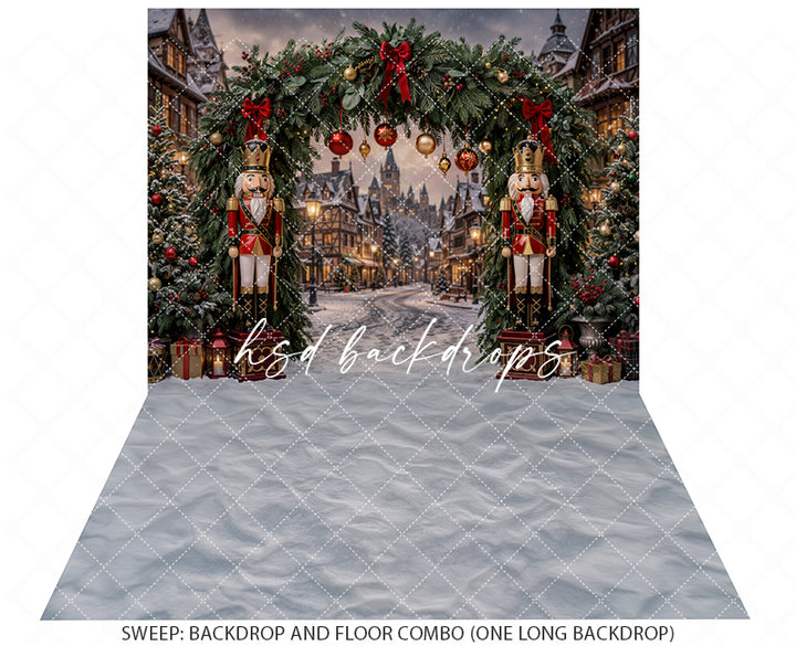 Nutcracker Village Arch Photography Backdrop – Classic Christmas Studio Scene | HSD Backdrops