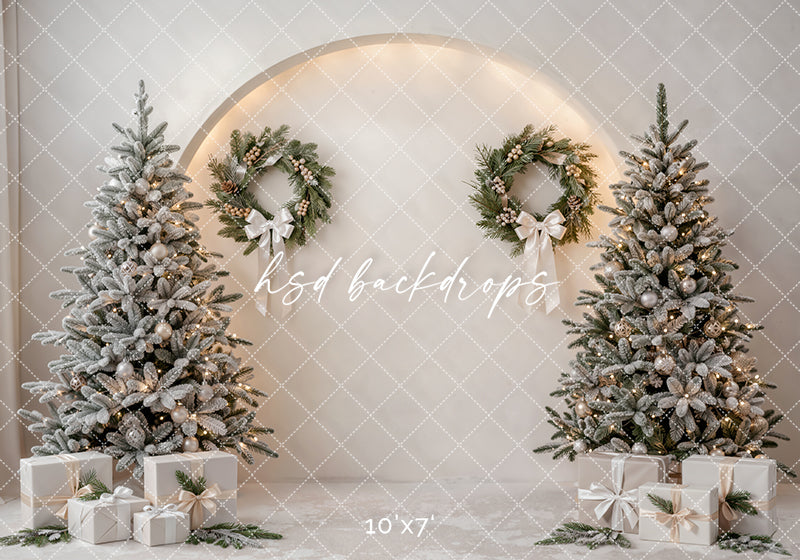 Winter White Christmas Tree Photography Backdrop – Neutral Holiday Portrait Scene | HSD Backdrops