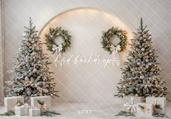 Winter White Christmas Tree Photography Backdrop – Neutral Holiday Portrait Scene | HSD Backdrops