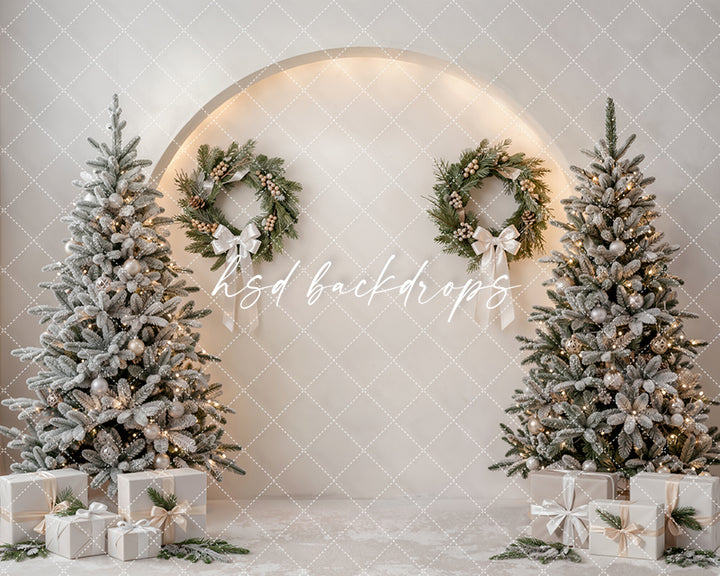 Winter White Christmas Tree Photography Backdrop – Neutral Holiday Portrait Scene | HSD Backdrops