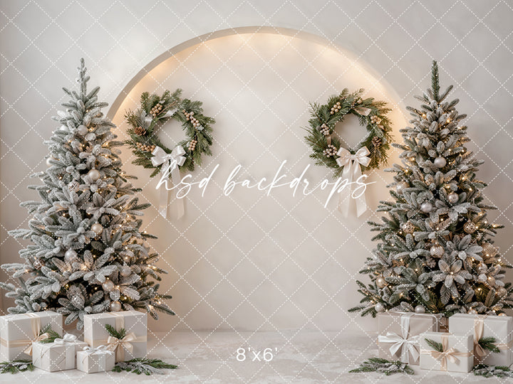 Winter White Christmas Tree Photography Backdrop – Neutral Holiday Portrait Scene | HSD Backdrops
