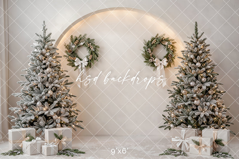 Winter White Christmas Tree Photography Backdrop – Neutral Holiday Portrait Scene | HSD Backdrops