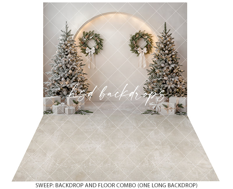 Winter White Christmas Tree Photography Backdrop – Neutral Holiday Portrait Scene | HSD Backdrops