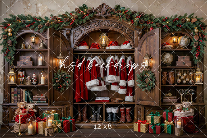 Santa’s Heirloom Wardrobe Photography Backdrop – Classic Christmas Studio Scene | HSD Backdrops