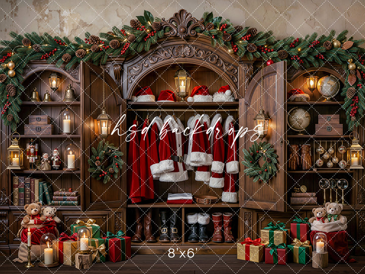Santa’s Heirloom Wardrobe Photography Backdrop – Classic Christmas Studio Scene | HSD Backdrops