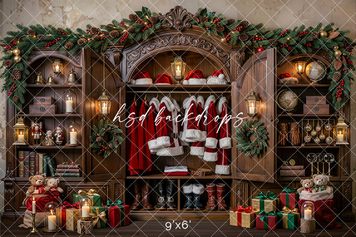 Santa’s Heirloom Wardrobe Photography Backdrop – Classic Christmas Studio Scene | HSD Backdrops