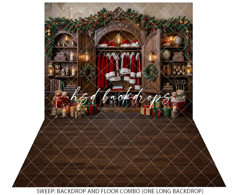 Santa’s Heirloom Wardrobe Photography Backdrop – Classic Christmas Studio Scene | HSD Backdrops