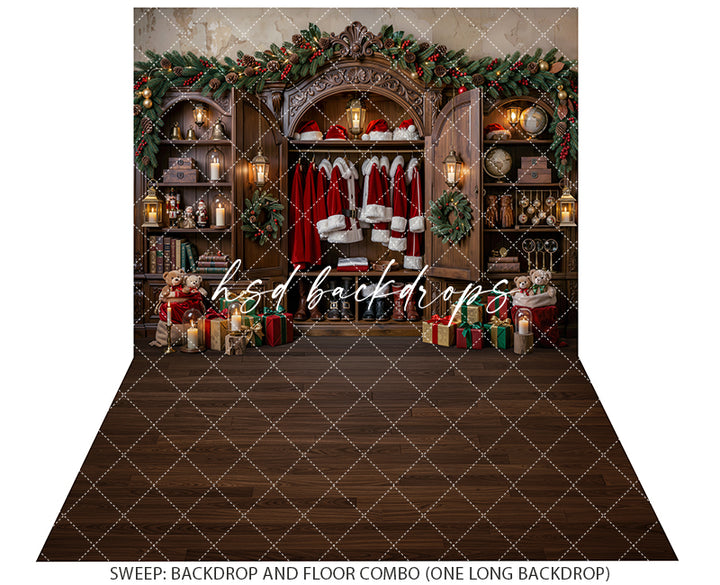Santa’s Heirloom Wardrobe Photography Backdrop – Classic Christmas Studio Scene | HSD Backdrops