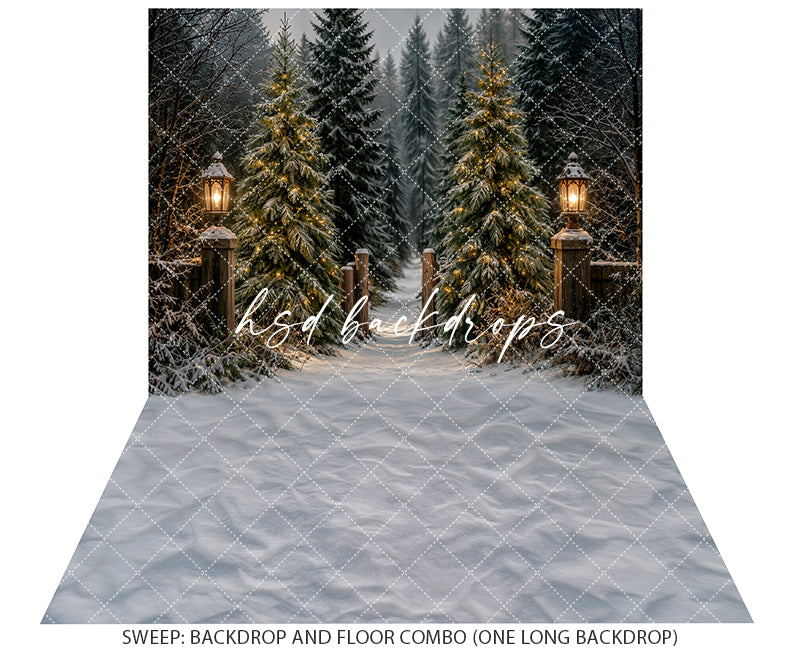 Lantern Lit Christmas Forest Photography Backdrop – Cozy Winter Studio Scene | HSD Backdrops
