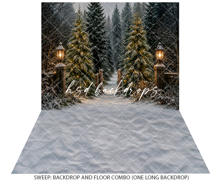 Lantern Lit Christmas Forest Photography Backdrop – Cozy Winter Studio Scene | HSD Backdrops