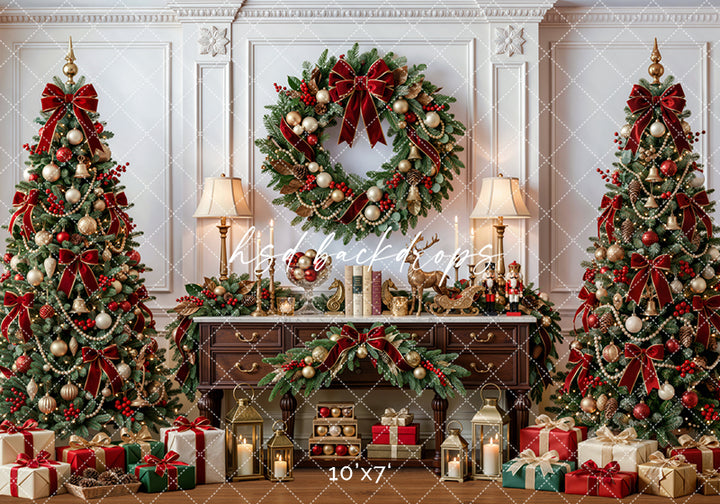 Heirloom Christmas Console Photography Backdrop – Classic Holiday Room Scene | HSD Backdrops