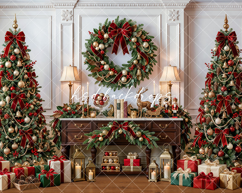 Heirloom Christmas Console Photography Backdrop – Classic Holiday Room Scene | HSD Backdrops