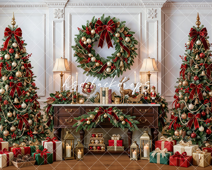 Heirloom Christmas Console Photography Backdrop – Classic Holiday Room Scene | HSD Backdrops