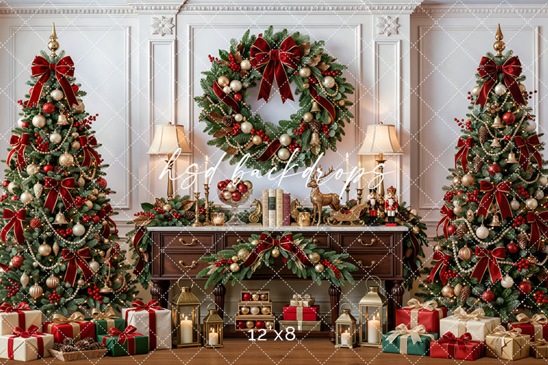 Heirloom Christmas Console Photography Backdrop – Classic Holiday Room Scene | HSD Backdrops