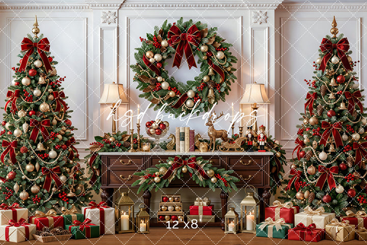 Heirloom Christmas Console Photography Backdrop – Classic Holiday Room Scene | HSD Backdrops