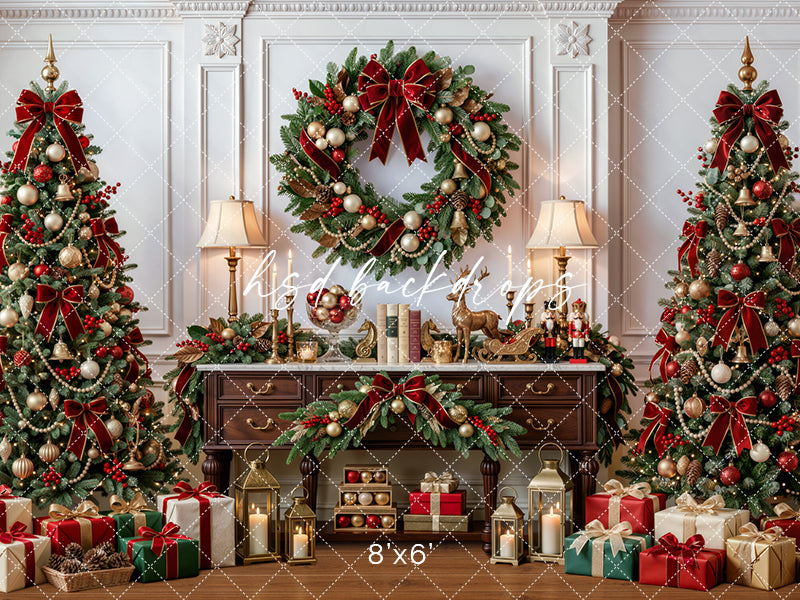 Heirloom Christmas Console Photography Backdrop – Classic Holiday Room Scene | HSD Backdrops