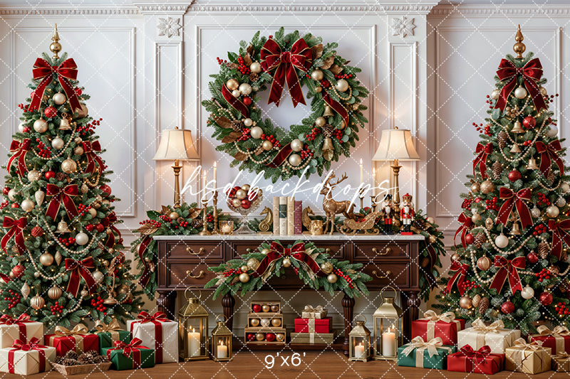 Heirloom Christmas Console Photography Backdrop – Classic Holiday Room Scene | HSD Backdrops