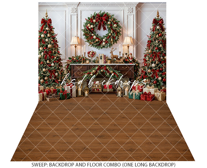 Heirloom Christmas Console Photography Backdrop – Classic Holiday Room Scene | HSD Backdrops