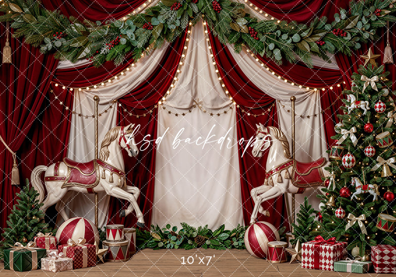 Christmas Carousel Stage Photography Backdrop – Festive Holiday Studio Scene | HSD Backdrops