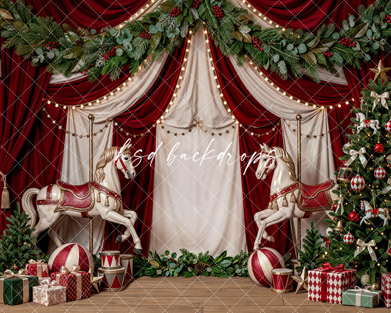 Christmas Carousel Stage Photography Backdrop – Festive Holiday Studio Scene | HSD Backdrops