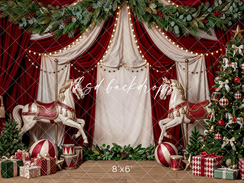 Christmas Carousel Stage Photography Backdrop – Festive Holiday Studio Scene | HSD Backdrops