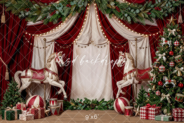 Christmas Carousel Stage Photography Backdrop – Festive Holiday Studio Scene | HSD Backdrops