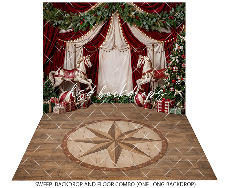 Christmas Carousel Stage Photography Backdrop – Festive Holiday Studio Scene | HSD Backdrops