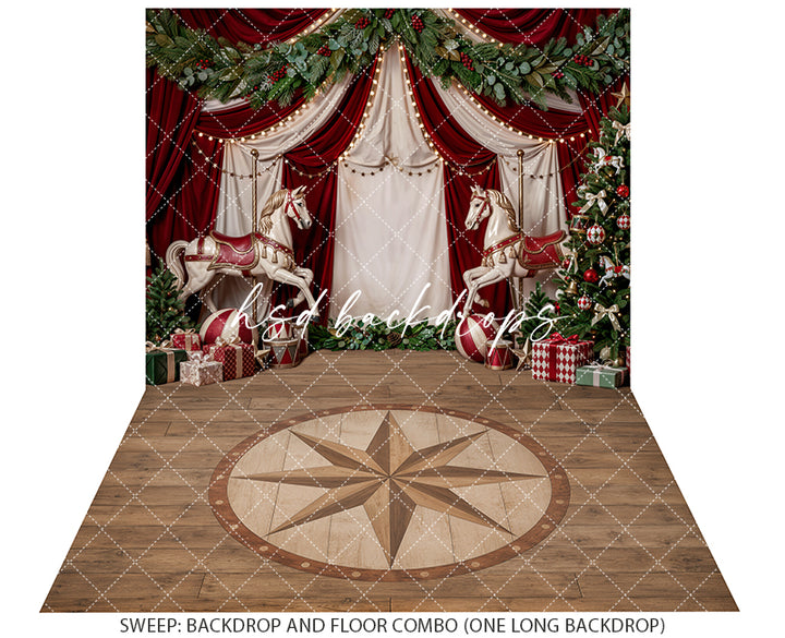 Christmas Carousel Stage Photography Backdrop – Festive Holiday Studio Scene | HSD Backdrops