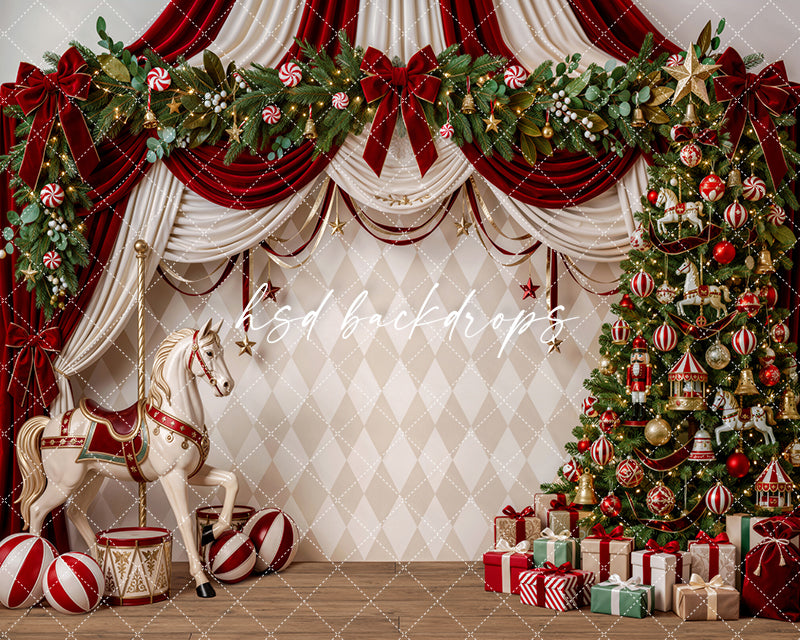 Peppermint Carousel Christmas Photography Backdrop – Festive Holiday Studio Scene | HSD Backdrops