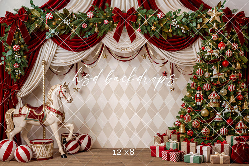 Peppermint Carousel Christmas Photography Backdrop – Festive Holiday Studio Scene | HSD Backdrops