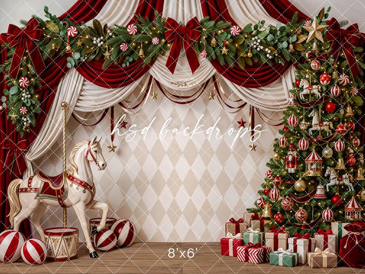 Peppermint Carousel Christmas Photography Backdrop – Festive Holiday Studio Scene | HSD Backdrops