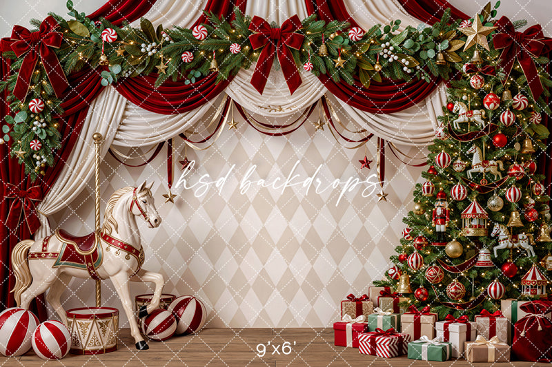 Peppermint Carousel Christmas Photography Backdrop – Festive Holiday Studio Scene | HSD Backdrops
