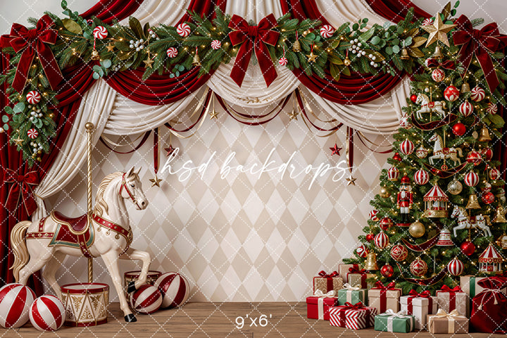 Peppermint Carousel Christmas Photography Backdrop – Festive Holiday Studio Scene | HSD Backdrops