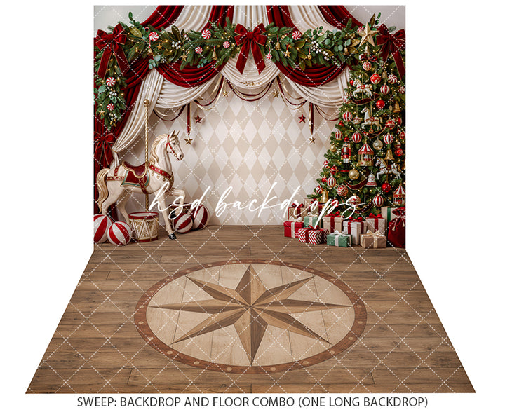 Peppermint Carousel Christmas Photography Backdrop – Festive Holiday Studio Scene | HSD Backdrops