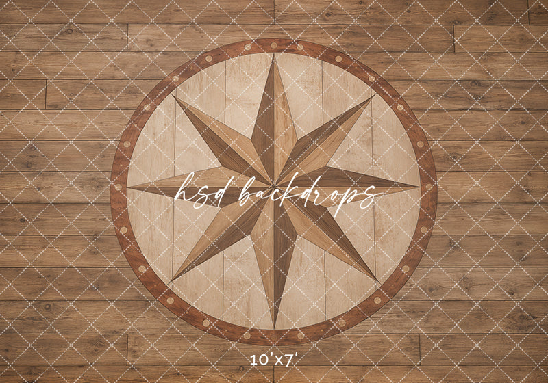 Compass Star Wood Floor Photography Backdrop – Rustic Studio Floor Design | HSD Backdrops