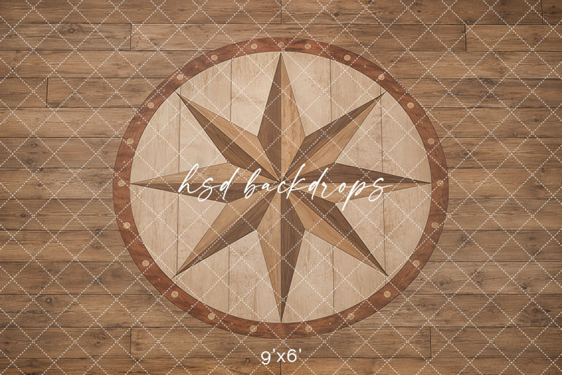 Compass Star Wood Floor Photography Backdrop – Rustic Studio Floor Design | HSD Backdrops