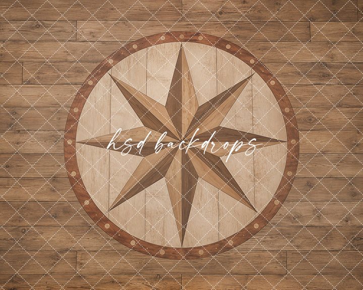 Compass Star Wood Floor Mat – Rustic Studio Floor Design | HSD Backdrops