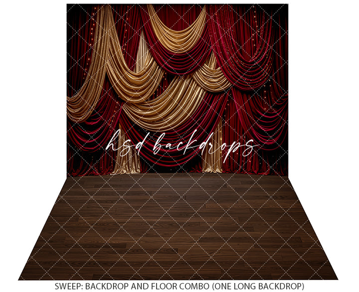 Gilded Holiday Curtain Photography Backdrop – Red Velvet Christmas Studio | HSD Backdrops