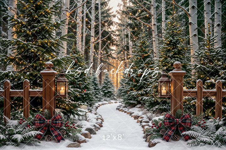 Lantern Lit Christmas Forest Path Photography Backdrop – Snowy Holiday Scene | HSD Backdrops