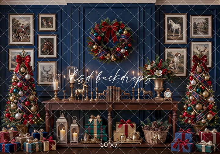 Navy Equestrian Christmas Photography Backdrop – Classic Holiday Gallery | HSD Backdrops