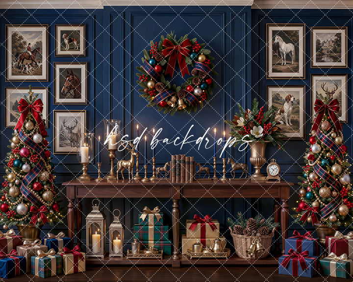 Navy Equestrian Christmas Photography Backdrop – Classic Holiday Gallery | HSD Backdrops