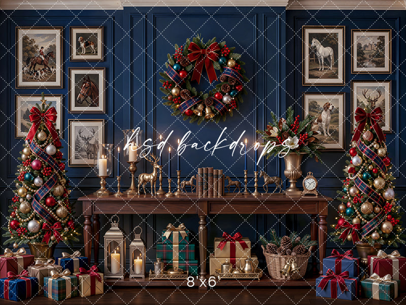 Navy Equestrian Christmas Photography Backdrop – Classic Holiday Gallery | HSD Backdrops