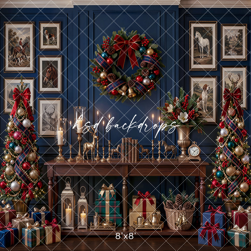 Navy Equestrian Christmas Photography Backdrop – Classic Holiday Gallery | HSD Backdrops